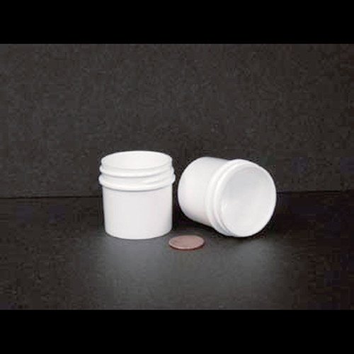 Bulk 1oz (25mL) White Polypropylene Jars with 43mm neck size, no caps included, sold by the case of 980 (Part Number: PKW-A0430100PPW).