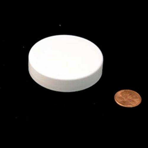 Product image of a 53mm (53-400) White PP Foam Lined Smooth Cap (PKW-C053C4SPTSW). This cap is designed for sealing containers and features a foam lining for secure closures.