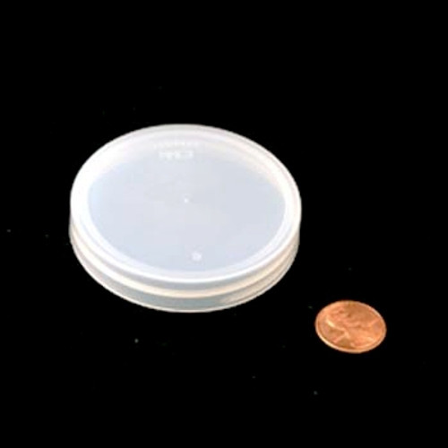 Product image of a 63mm (63-400) Natural PP Pressure Sensitive Lined Smooth Cap (PKW-C063C4SPPSN). This cap is designed for sealing containers and features a pressure-sensitive lining for secure closures.