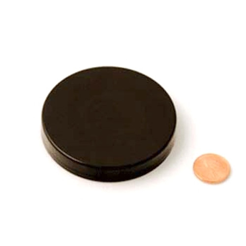 Product image of a 70mm (70-400) Black PP Pressure Sensitive Lined Smooth Cap (PKW-C070C4SPPSB). This cap is used for sealing containers and features a smooth texture with a pressure-sensitive lining for reliable closures