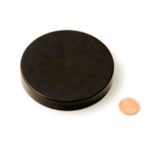 Product image of an 89mm (89-400) Black PP Pressure Sensitive Lined Smooth Cap (PKW-C089C4SPPSB). This cap is used for sealing containers and includes a pressure-sensitive lining for reliable closures.