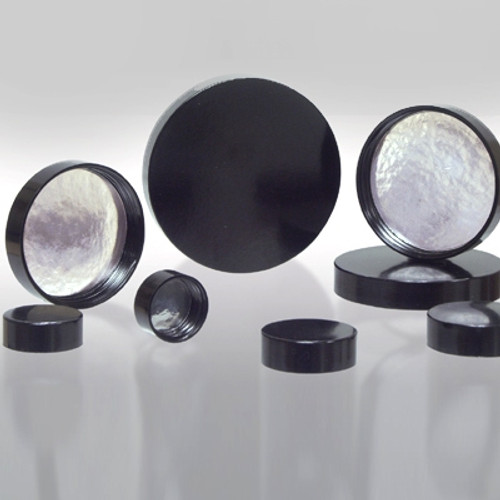 Individual 89-400 Black Phenolic Cap with a Pulp/Aluminum Foil Liner (QP-CAP-00086-EA), designed for effective sealing and preservation of container contents.