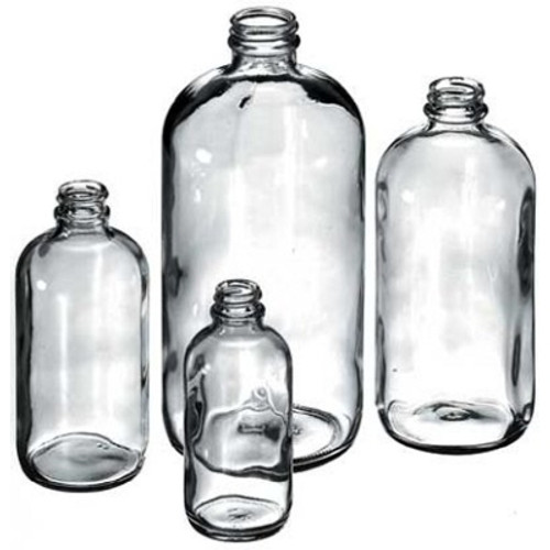 Boston Round Bottles, 16oz, Clear Glass, 28-400 neck finish, No Caps, case/12