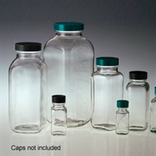 Glass Bottles, French Square, 8oz, Clear 43-400 neck finish, No Caps, case/24