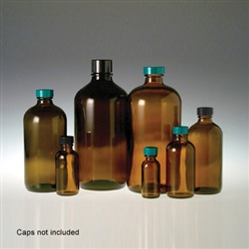Amber Glass Boston Round Bottles, 8oz, 24-400 neck finish, No Caps, case/24