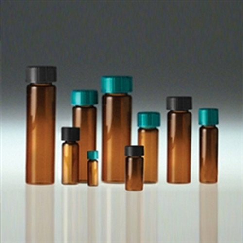 Amber Glass Vials, 20mL, Green PTFE Lined Caps, case/144