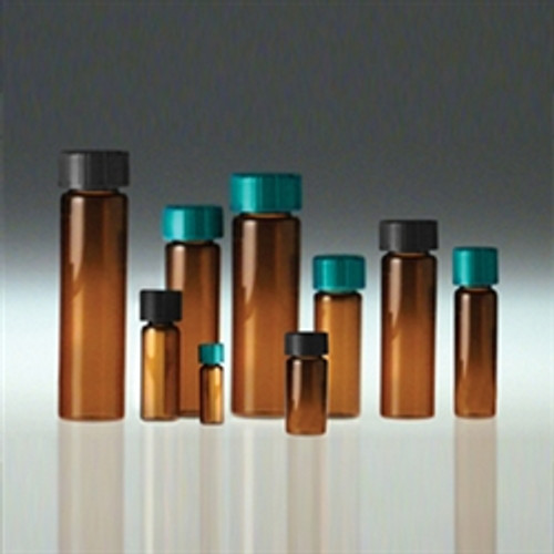 Amber Glass Vials, 40mL with Green Thermoset F217 & PTFE Lined Caps, case/144