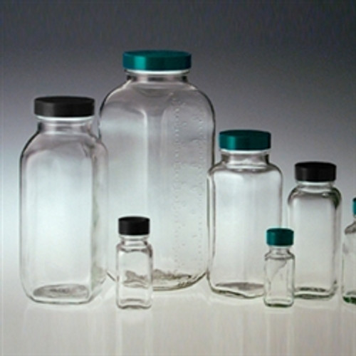 Glass Bottles, French Square, 32oz, Black Vinyl Lined Caps, case/24