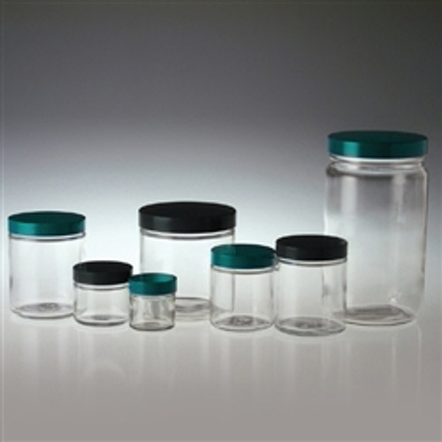 Clear Straight Sided Jar, 2oz with 53-400 Green Thermoset F217 & PTFE Lined Caps, case/24