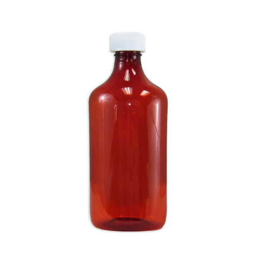 Amber Oval Pharmacy Bottles, Child Resistant Caps, 16oz, case/50