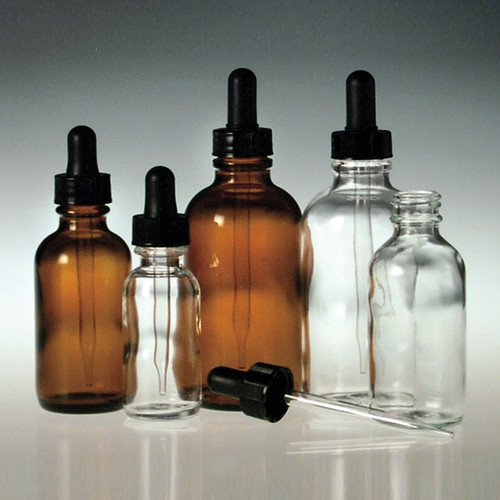 Clear Glass Dropper Bottles, 2oz with Glass Dropper Assembly, case/24