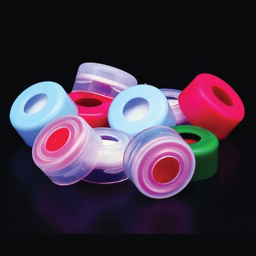 11mm Red LDPE Snap Top Cap with PTFE/Red Rubber Septa, case/1000