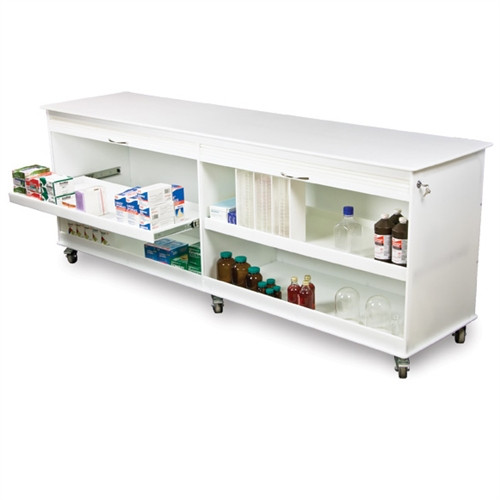 Belize Lab Island 8 Foot Lab Cart, Locking, Roll Top Doors, 94" x 34.5" x 22.75"