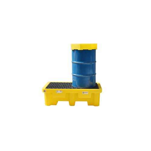 Drum Spill Pallet with Drain, Yellow, 2-Drum
