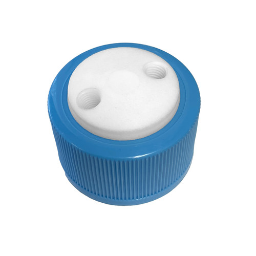 2-Port Cap for Glass Bottle, GL38, Complete Kit, PTFE inner with polypropylene outer spin collar 2-Port Cap for Glass Bottle, GL38, Complete Kit, PTFE inner with polypropylene outer spin collar