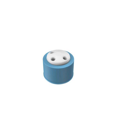 Solvent Delivery Cap, 3-Port Cap for Glass Bottles, GL38, PTFE with PP plugs 