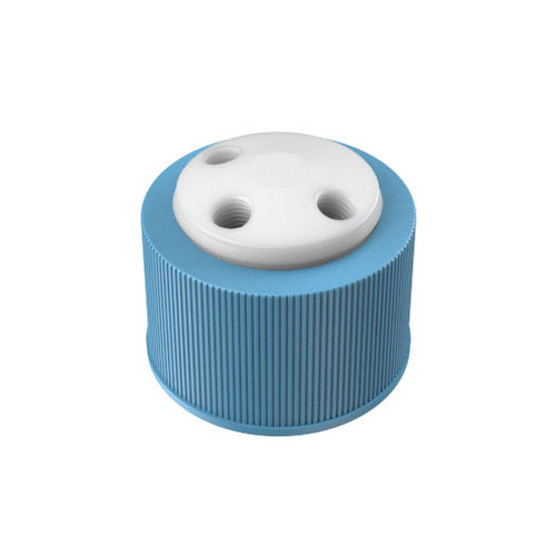 Solvent Delivery Cap, 3-Port Cap for Glass Bottles, GL38, PTFE with PP plugs 