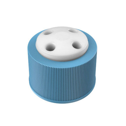 Solvent Delivery Cap, 4-Port Cap for Glass Bottles, GL38, PTFE with PP plugs Solvent Delivery Cap, 4-Port Cap for Glass Bottles, GL38, PTFE with PP plugs