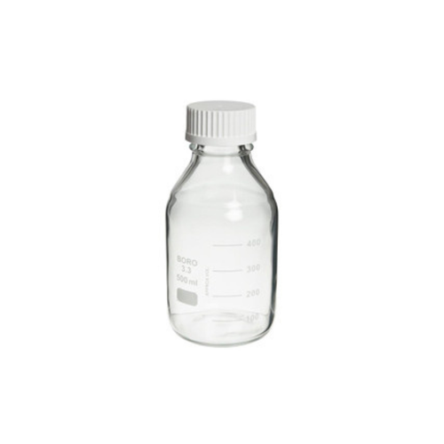 Wheaton® 500 ml Lab Media Bottles, GL-45, Borosilicate Glass, Safety Coated, Caps, case/12