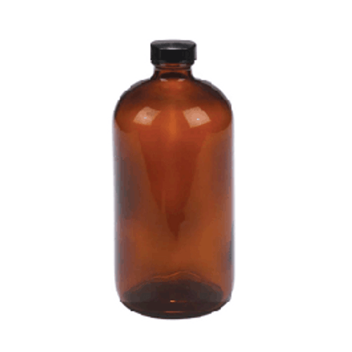 Wheaton® 16oz Safety Coated Amber Glass Bottles, Poly Liner, case/24