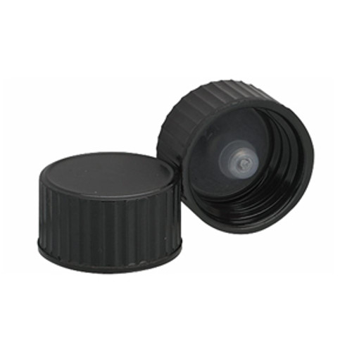 Case of 6,500 Black Phenolic Wheaton® 18-400 Cone Lined Caps (Product Code: DWK-239451).