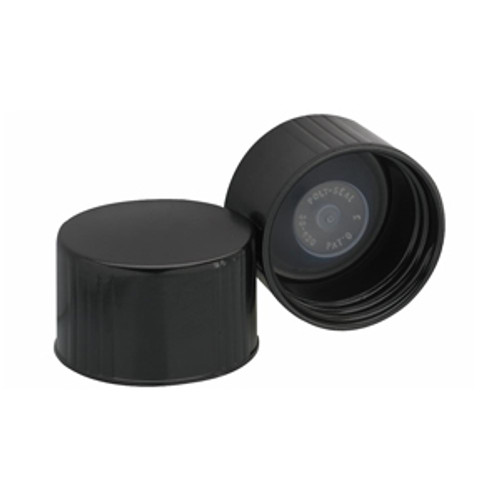 Case of 100 Black Phenolic Wheaton® 38-430 Caps with Leakproof Cone-Shaped Insert (Product Code: DWK-240181).