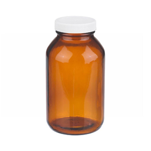 Certified, Clean 16 oz Amber Glass Boston Round Bottles, PTFE