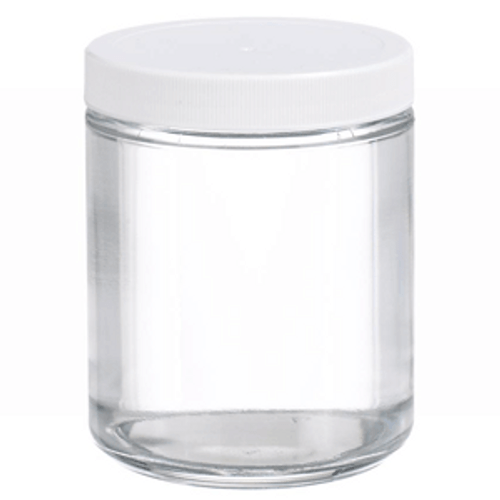 Certified Clean 8 oz Clear Glass Sample Jars with Screw Caps, Short, case/24 Certified Clean 8 oz Clear Glass Sample Jars with Screw Caps, Short, case/24