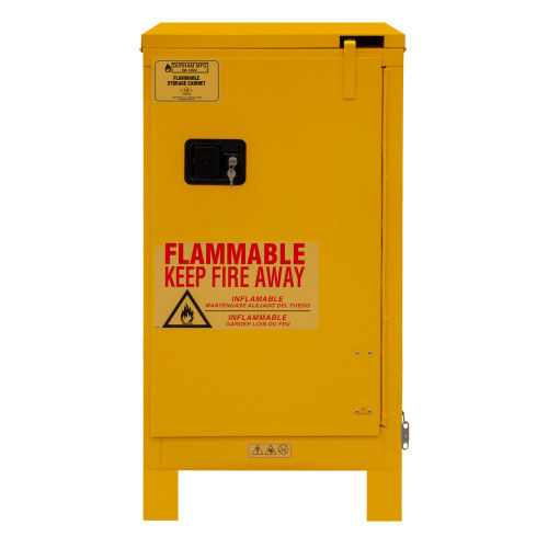 FM Approved, Flammable Storage Cabinet with Legs, 16 Gallon, 1 Door, Self Close, 1 Shelf, Safety Yellow FM Approved, Flammable Storage Cabinet with Legs, 16 Gallon, 1 Door, Self Close, 1 Shelf, Safety Yellow