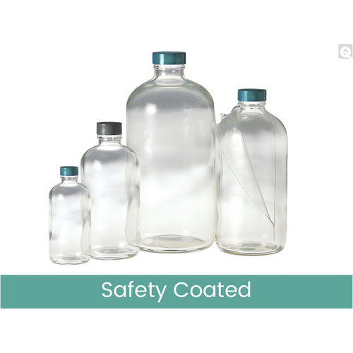 8oz (240mL) Safety Coated Clear Boston Round, 24-400 Green Thermoset F217 & PTFE Lined Caps, case/108 8oz (240mL) Safety Coated Clear Boston Round, 24-400 Green Thermoset F217 & PTFE Lined Caps, case/108