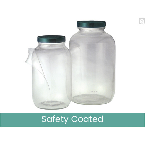 Safety Coated Wide Mouth Glass Jars, 64oz, PTFE Lined Caps, case/6