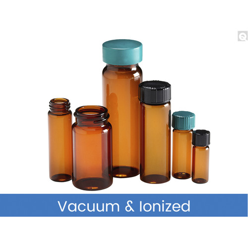 27.75 x 57mm 5 dram (20mL) Amber Vial, 24-400 Green Thermoset F217 & PTFE Lined Caps, Vacuum & Ionized, case/144 27.75 x 57mm 5 dram (20mL) Amber Vial, 24-400 Green Thermoset F217 & PTFE Lined Caps, Vacuum & Ionized, case/144