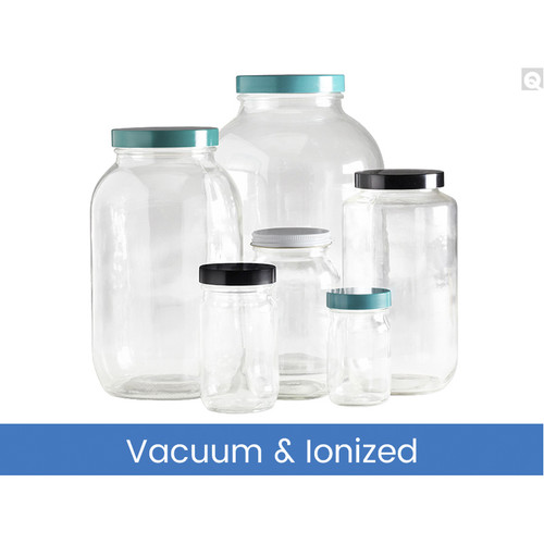 8oz (240mL) Clear Wide Mouth Bottles, 58-400 Phenolic Solid PE Lined Caps, Vacuum & Ionized, case/24 8oz (240mL) Clear Wide Mouth Bottles, 58-400 Phenolic Solid PE Lined Caps, Vacuum & Ionized, case/24