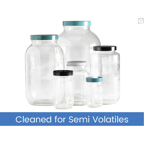 8oz (240mL) Clear Glass Standard Wide Mouth with 58-400 Black PP Cap & PTFE Disc, Cleaned & Certified for Semi-Volatiles, case/12 8oz (240mL) Clear Glass Standard Wide Mouth with 58-400 Black PP Cap & PTFE Disc, Cleaned & Certified for Semi-Volatiles, case/12