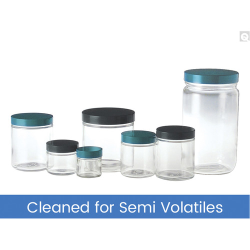 Certified, Clean 4 oz Clear Glass Sample Jars with Screw Caps, Short, case/ 24