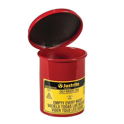 Oily Waste Mini Benchtop Can For Long Cotton-Tip Applicators, 0.45 Gallon, SoundGard Cover, Red Oily Waste Mini Benchtop Can For Long Cotton-Tip Applicators, 0.45 Gallon, SoundGard Cover, Red