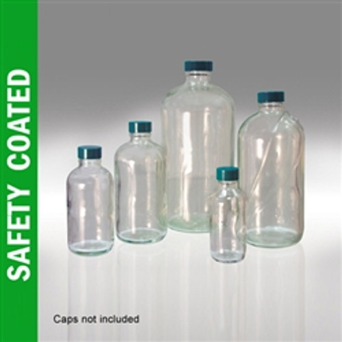 Azpack Clear Sloping Shoulder Flat Glass Bottles with White Polypropylene  Unlined Screw Cap