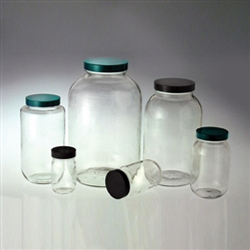 Clear Graduated Wide Mouth Jars, 8oz 58-400 Black Vinyl Lined Caps