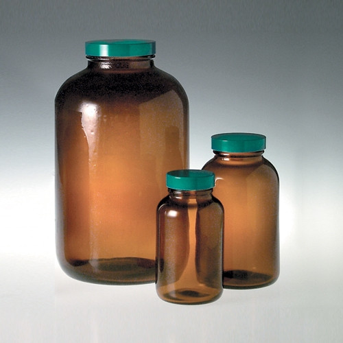 4 Liter Amber Glass Bottle with Black PTFE Lined Cap, each