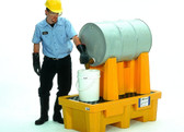 Horizontal Drum Spill Pallet, 1 Drum System, Choose Drain, Yellow