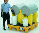 Yellow, Horizontal Drum Spill Pallet, 2-Drum System, Choose Drain