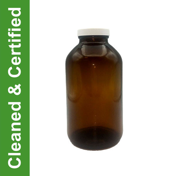 Certified Clean EPA Sample Bottles, Amber Wide Mouth Glass, 1000mL, 53-400 neck finish, PTFE Caps, case/12