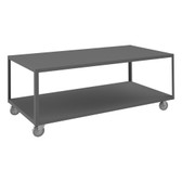 High Deck Mobile Table, 14 Gauge Steel, 2 Shelves, 36 x 72, 1200 lb Capacity, 5" x 1-1/4" Polyurethane Casters - (2) Rigid, (2) Swivel, Side Brakes, Gray