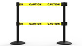 QLine Retractable Dual Belt Barrier X2: 2 Posts, 2 Bases, (4) 7' Belts, Caution Tape / Security Belt