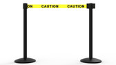 QLine Retractable Belt Barrier X2: 2 Posts, 2 Bases, Dual 7' Belts, Caution Tape / Security Belt