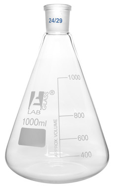 Erlenmeyer Flask, 1000 ml, 24/29 Joint, Interchangeable, Borosilicate Glass,  Conical Shape, Narrow Neck