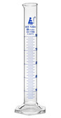 Graduated Cylinder, 50mL, Class B Tolerance +/-1.00mL, Hex Base, Blue Ink, Borosilicate 3.3 Glass