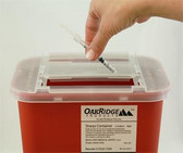 Oak Ridge Sharps Container, 2 Gallon, Red Base/ Translucent Slide Lid, case/20