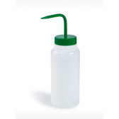 Wide-Mouth 500ml (16oz) Polyethylene LDPE Wash Bottles, Green Polypropylene 53mm Cap, pack/6