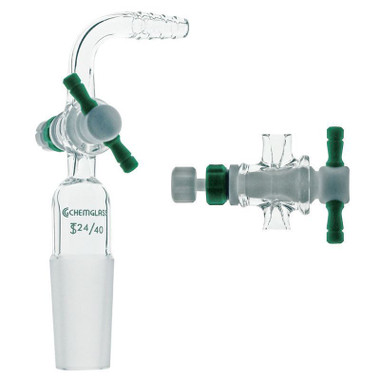 Flow Control Adapter, 90°, 2mm Stopcock, 24/40 Inner Joint, each